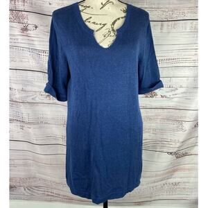 J Jill Linen Knit Tunic Top Womens Sp Short Sleeves Split V Neck Lightweight